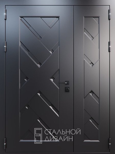 Полуторная дверь с металлобагетом и порошковым напылением «Геометрия» №1 темного-серого цвета