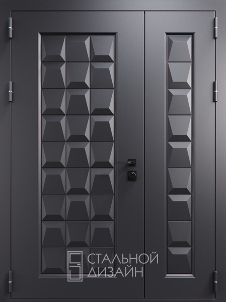 Полуторная дверь с металлобагетом и порошковым напылением «Геометрия» №2 темного-серого цвета