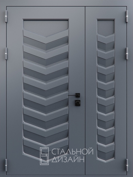 Полуторная дверь с металлобагетом и порошковым напылением «Геометрия» №3 темно-серого цвета