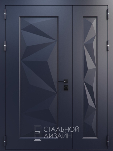 Полуторная дверь с металлобагетом и порошковым напылением «Геометрия» №4 темно-синего цвета
