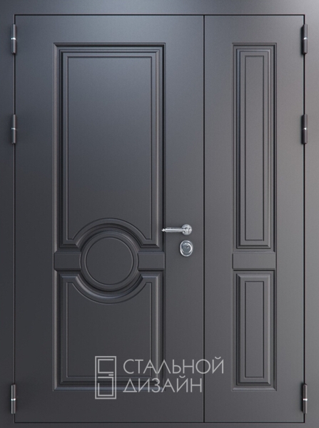 Полуторная дверь с металлобагетом и порошковым напылением «Классика» №1 темно-серого цвета