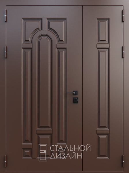 Полуторная дверь с металлобагетом и порошковым напылением «Классика» №10 коричневого цвета
