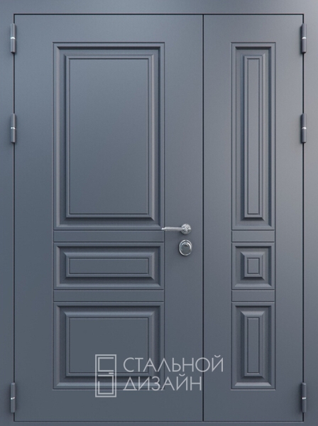 Полуторная дверь с металлобагетом и порошковым напылением «Классика» №3 темно-серого цвета