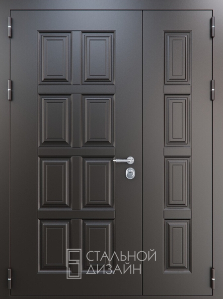 Полуторная дверь с металлобагетом и порошковым напылением «Классика» №4 темно-коричневого цвета