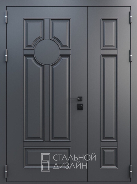 Полуторная дверь с металлобагетом и порошковым напылением «Классика» №5 светло-серого цвета